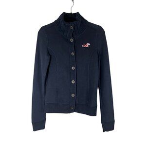 Y2K Hollister Knit Sweater Jacket Blue S Retro Preppy 90s Neutral Classic Cozy